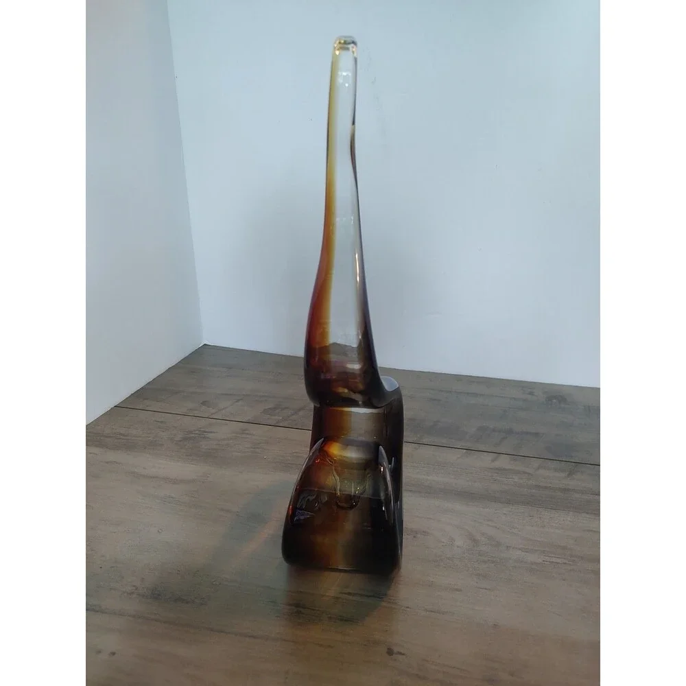 MCM Murano Style Art Glass Ribbon Sculpture Amber Smoke Flame 12.5